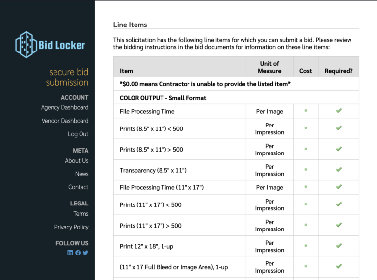 Line-item bidding with easy-to-read forms and multiple schedules